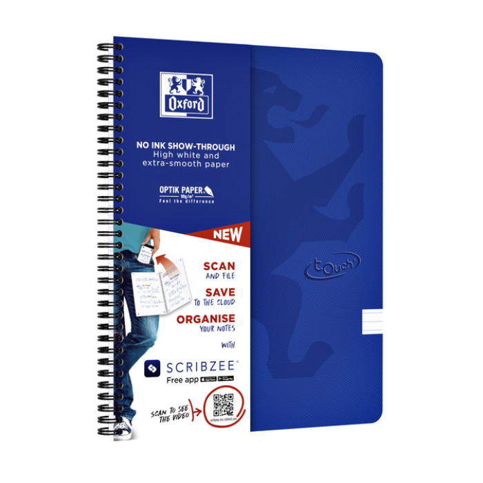 Spiraalblok Oxford Touch A4 lijn 140 pagina's 80gr blauw