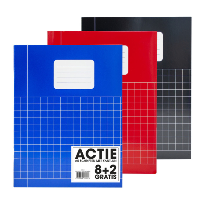 Schrift SOHO Basic A5 ruit 10x10mm 80 pagina's 60gr assorti 8+2 gratis