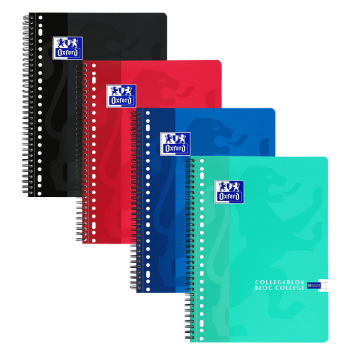 Collegeblok Oxford School A4 ruit 10x10mm 23-gaats 160pag 80gr assorti