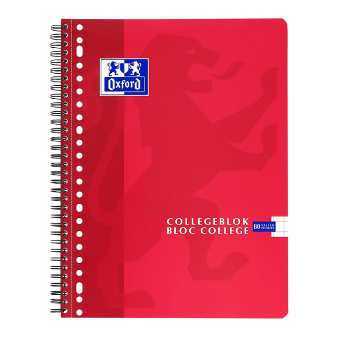 Collegeblok Oxford School A4 ruit 10x10mm 23-gaats 160pag 80gr assorti