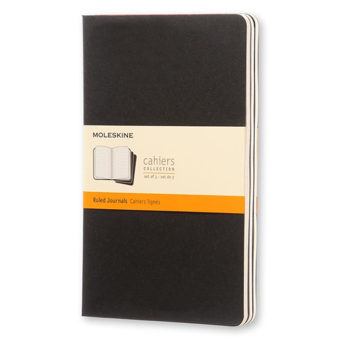Schrift Moleskine 130x210mm lijn 160 pagina's 70gr zwart set à 3 stuks
