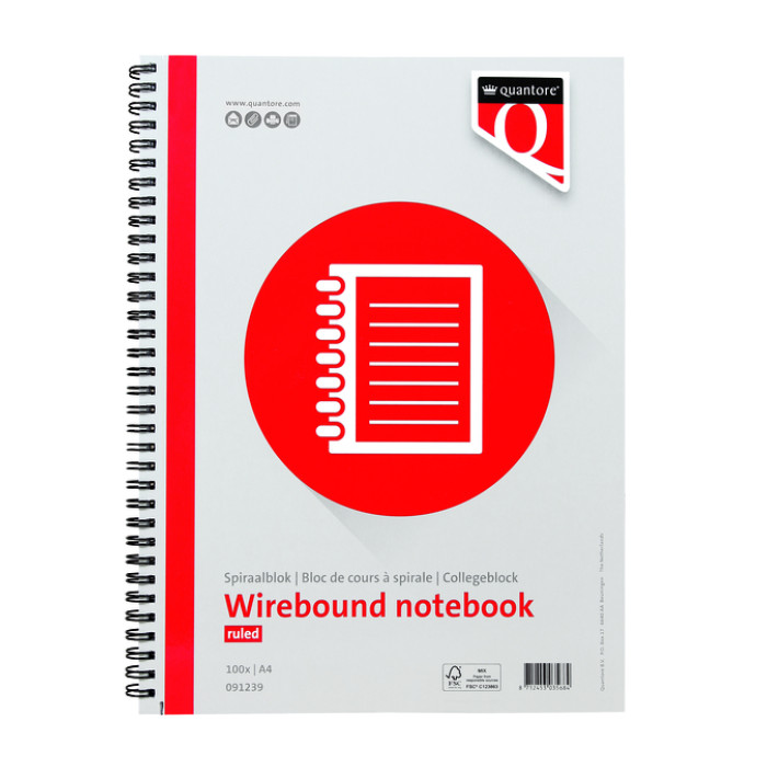 Spiraalblok Quantore A4 lijn spiraal 200 pagina's 70gr