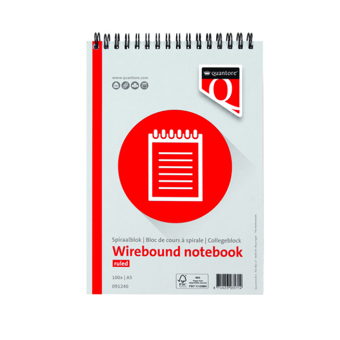 Spiraalblok Quantore A5 lijn spiraal 200 pagina's 70gr