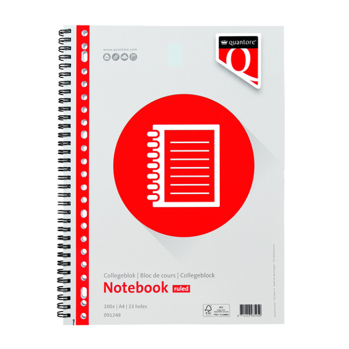 Collegeblok Quantore A4 lijn 23-gaats 200 pagina's 70gr