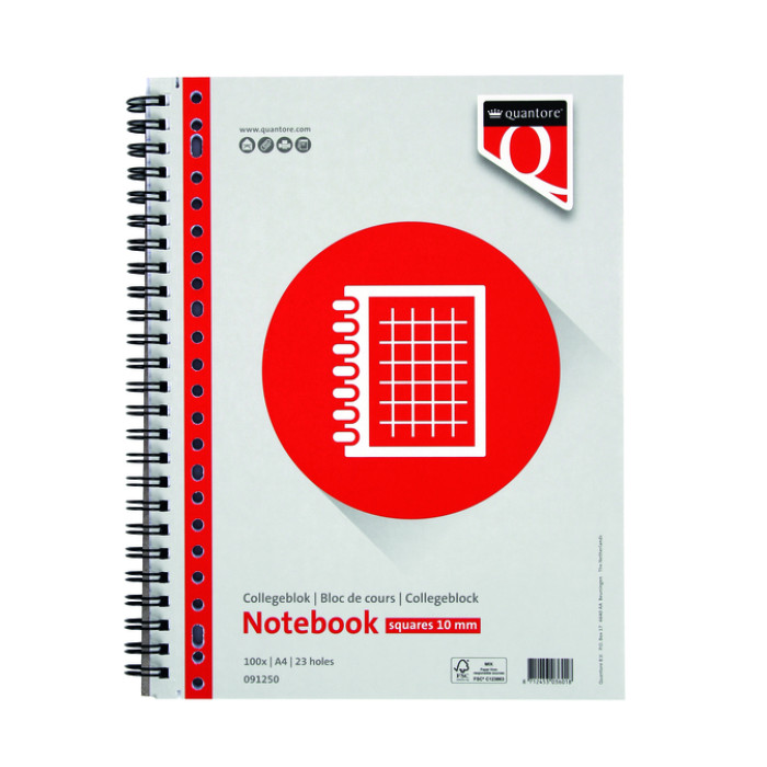 Collegeblok Quantore A4 ruit 10mm 23-gaats 200 pagina's 70gr