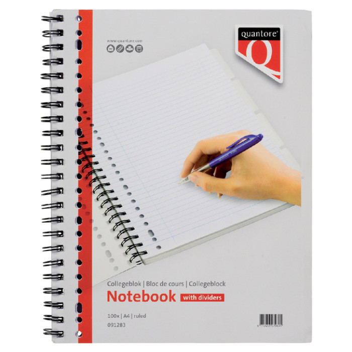 Collegeblok Quantore A4 lijn 23-gaats 4 tabs 200 pagina's 70gr