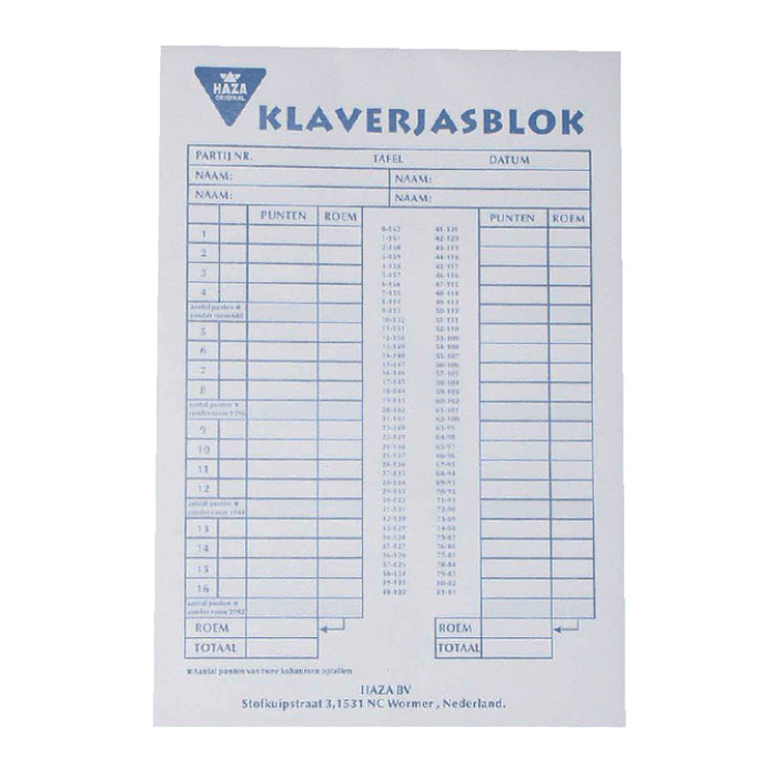 Scoreblok Klaverjas 50 vel