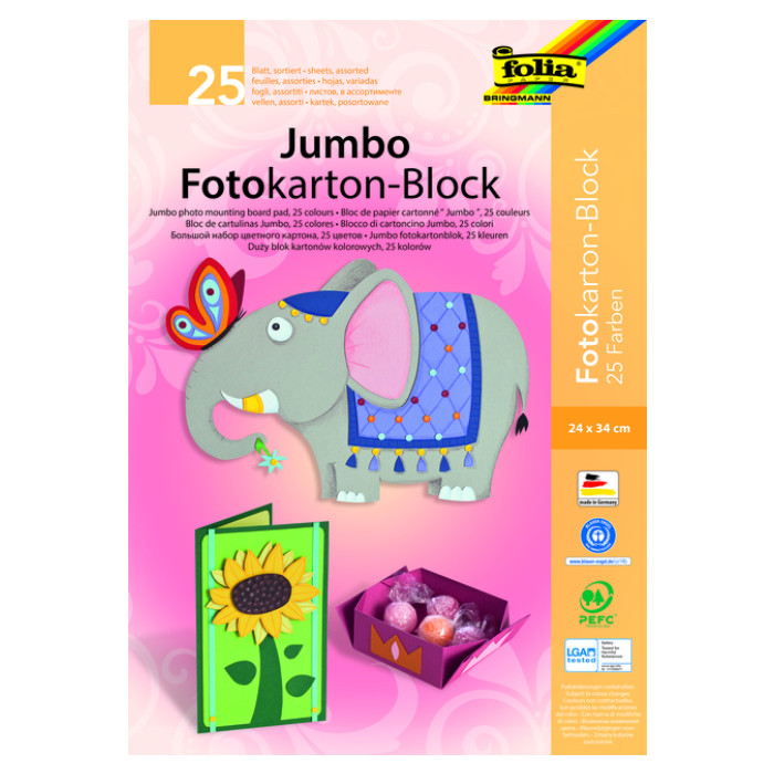 Fotokartonblok Folia 300gr 24x34cm 25vel jumbo assorti