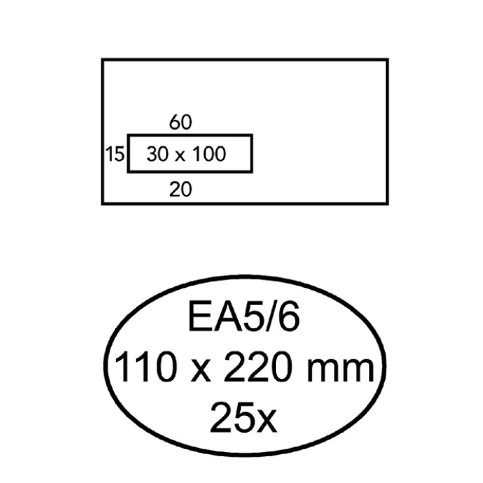 Envelop Quantore 110x220mm venster 3x10cm links zelfklevend 25 stuks