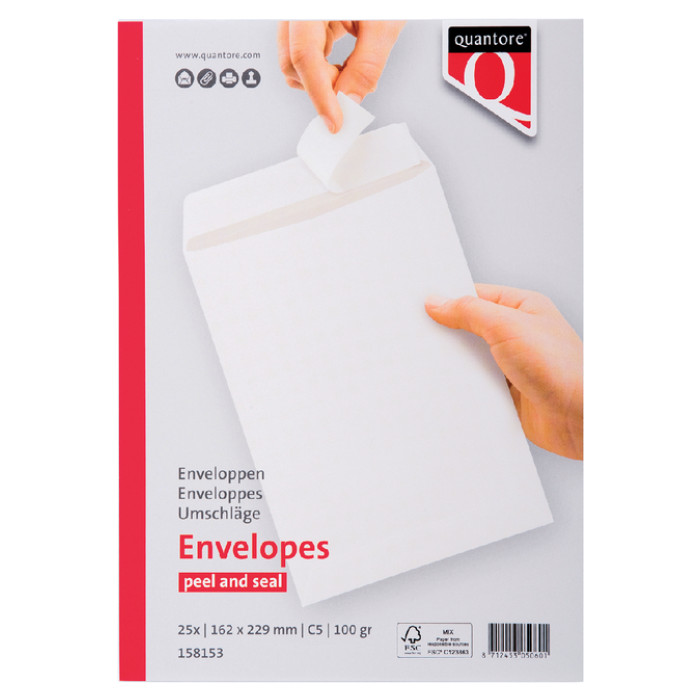 Envelop Quantore akte C5 162x229mm zelfklevend wit 25 stuks