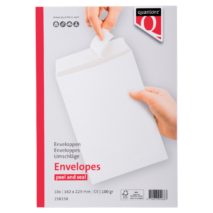 Envelop Quantore akte C5 162x229mm zelfklevend wit 10 stuks