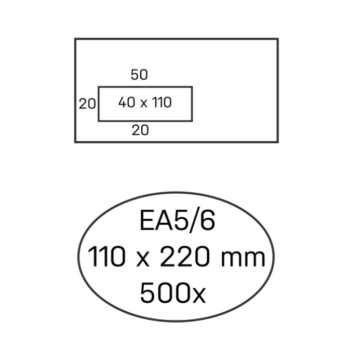 Envelop Hermes EA5/6 110x220mm venster 4x11links zelfklevend 500 stuks