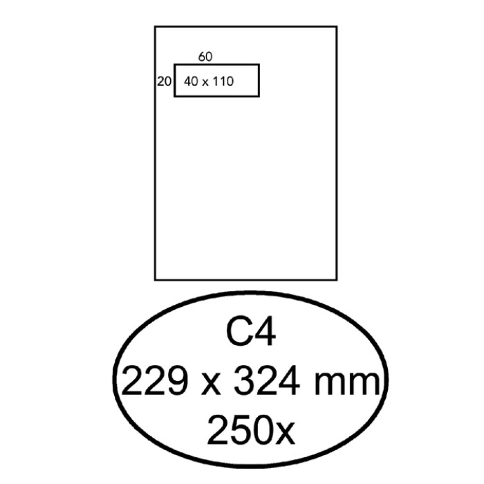 Envelop Hermes akte C4 229x324mm venster 4x11links 250 stuks