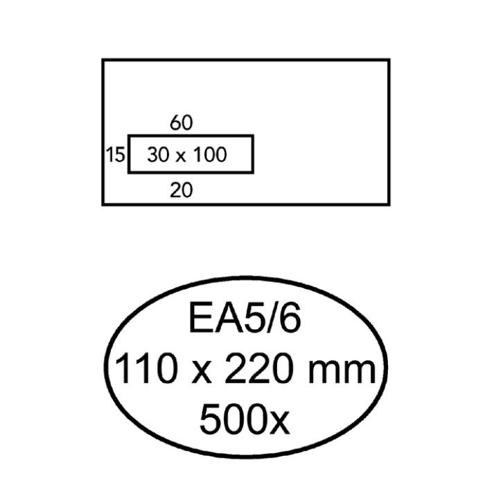 Envelop Hermes EA5/6 110x220mm venster 3x10links zelfklevend 500 stuks