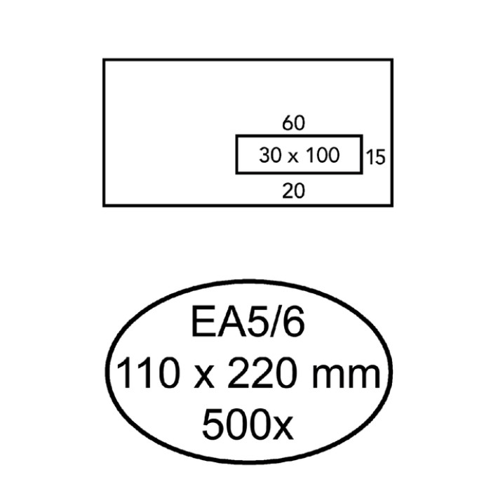 Envelop Hermes EA5/6 110x220mm venster 3x10rechts zelfklevend 500 stuks