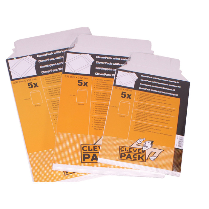 Envelop CleverPack karton A5 176x250mm wit pak à 5 stuks