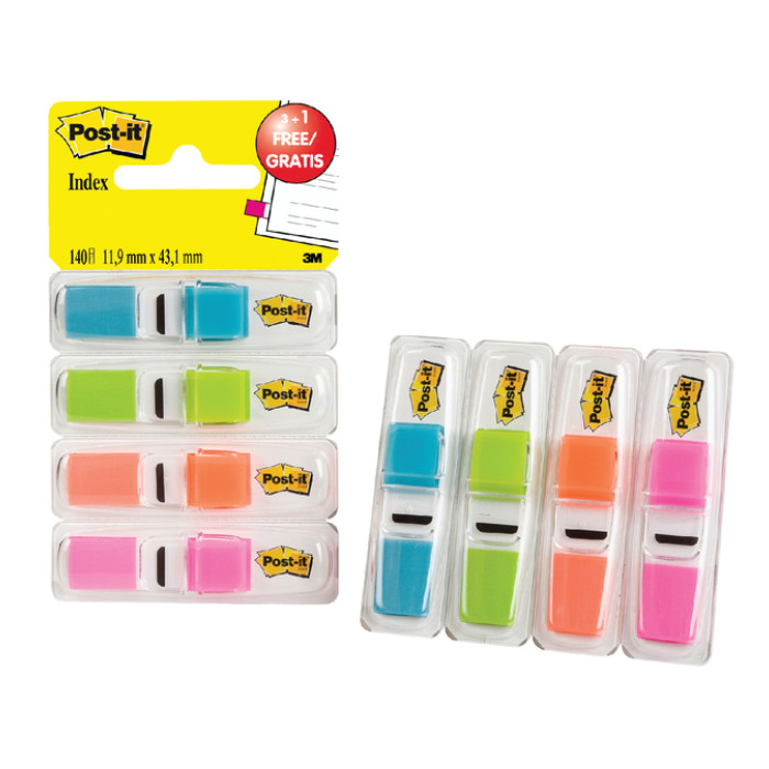 Indextabs Post-it 6834 11.9mmx43.1mm helder 3+1 gratis assorti 35 tabs per dispernser