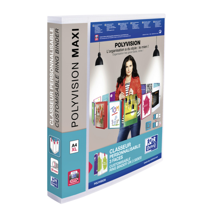 Presentatieringband Oxford Polyvision Maxi A4 XL 4-rings D-mechaniek 40mm transparant