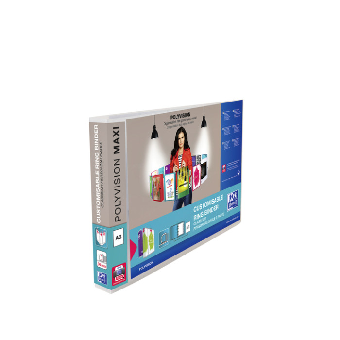 Presentatieringband Oxford Polyvision Maxi A3 dwars 4-rings D-mechaniek 45mm transparant