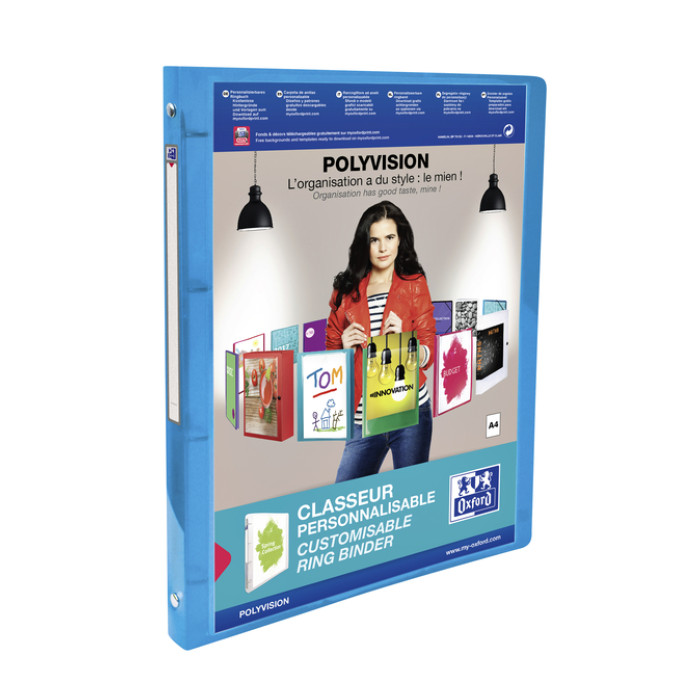 Presentatieringband Oxford Polyvision A4 4-rings O-mechaniek 20mm blauw