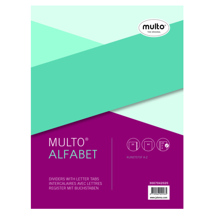 Tabbladen Multo A4 23-gaats 20-delig alfabet grijs