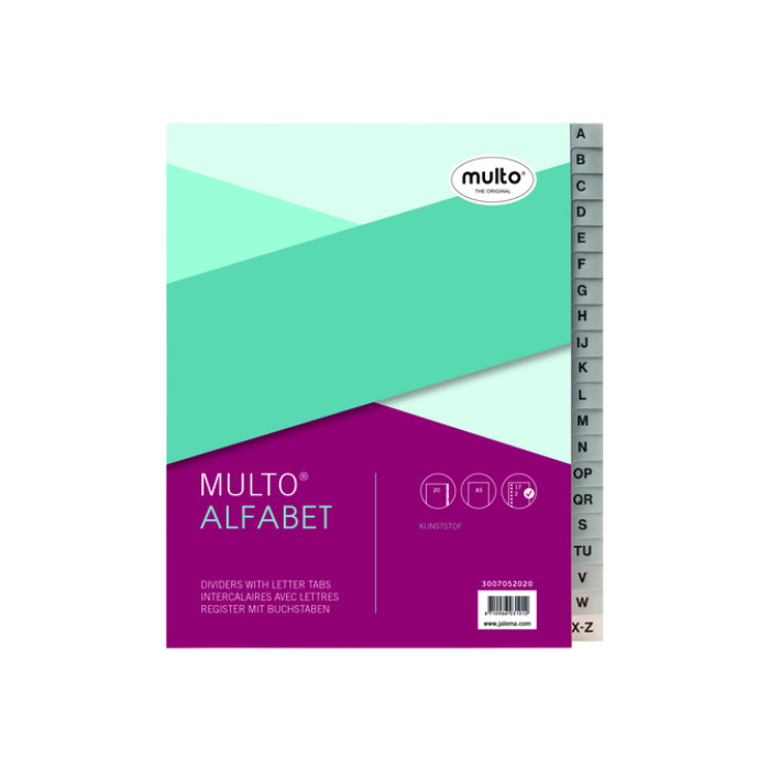 Tabbladen Multo A5 17-gaats alfabet PP grijs