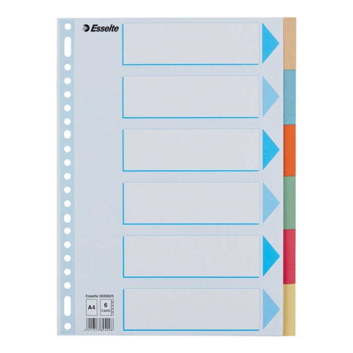 Tabbladen Esselte Premium A4 6-delig karton 23-rings assorti