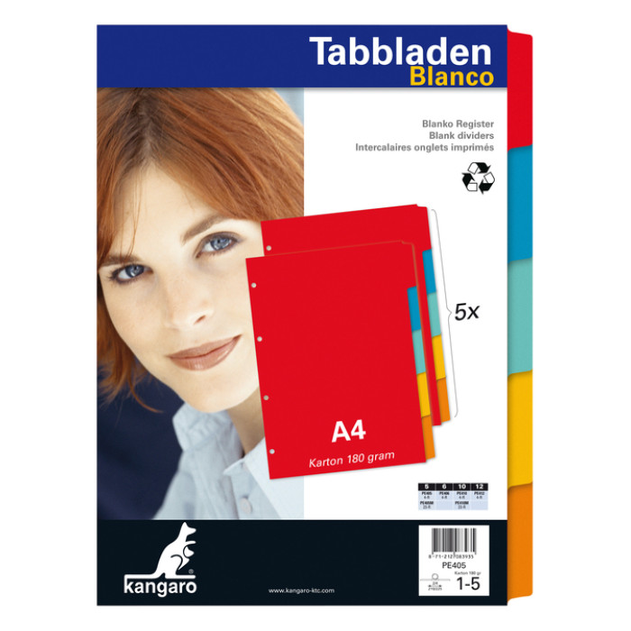 Tabbladen Kangaro 4-gaats PE405 5-delig assorti karton