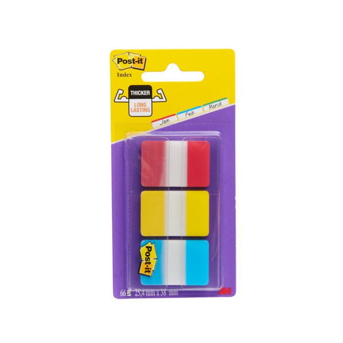 Indextabs Post-it 686RYB 25.4x38.1mm strong blauw, rood, geel 66 tabs