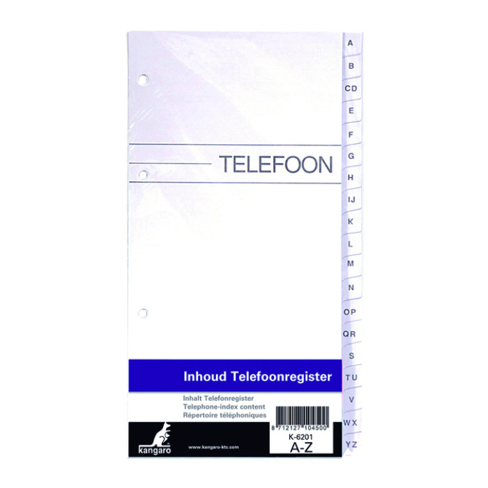 Telefoonregister navulling Kangaro A-Z 200x100mm 4-rings
