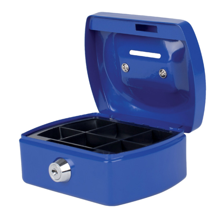 Geldkist Pavo met muntgleuf 125x95x60mm blauw