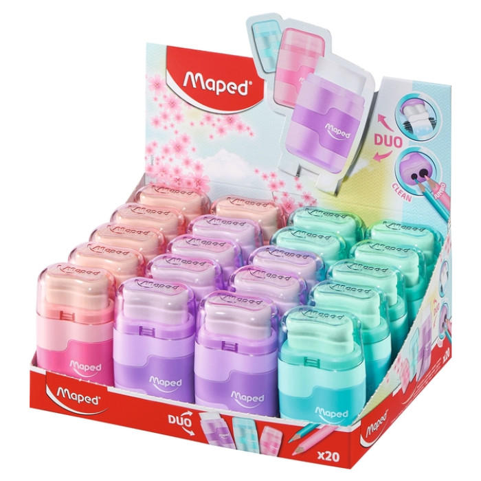 Puntenslijper Maped Connect 2-gaats met gum pastel assorti
