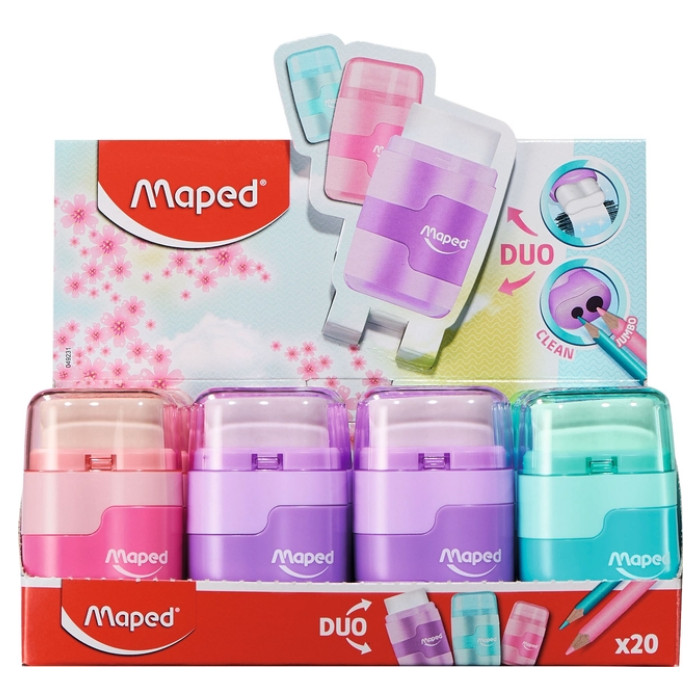 Puntenslijper Maped Connect 2-gaats met gum pastel assorti
