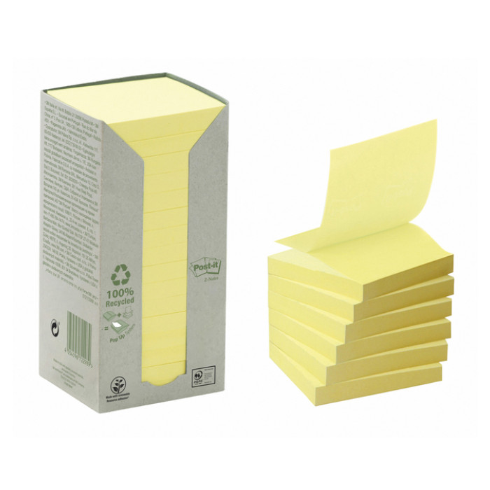 Memoblok Post-it Z-Note R330-1T 76x76mm recycled geel 16 stuks