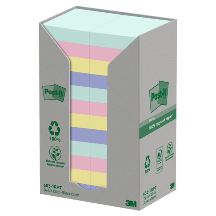 Memoblok Post-it 653-1RPT 38x51mm rainbow pastel 24 stuks