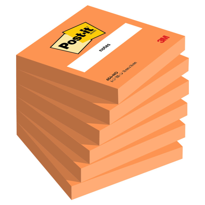Memoblok Post-it 654 76x76mm oranje 100 vel