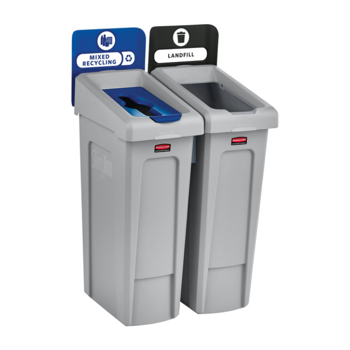 Afvalbak Rubbermaid Slim Jim Recyclestation starterset 87 liter grijs