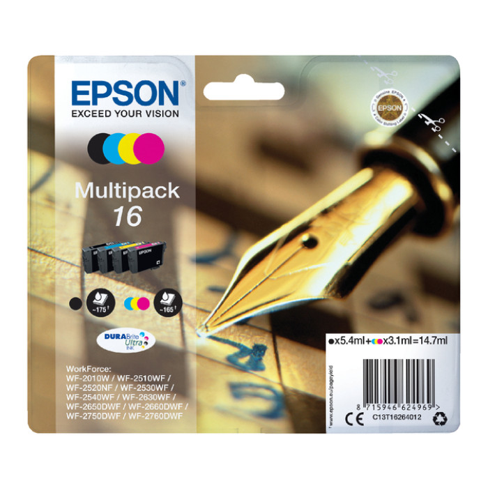 Inktcartridge Epson 16 T1626 zwart + 3 kleuren