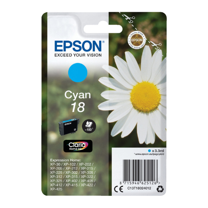 Inktcartridge Epson 18 T1802 blauw