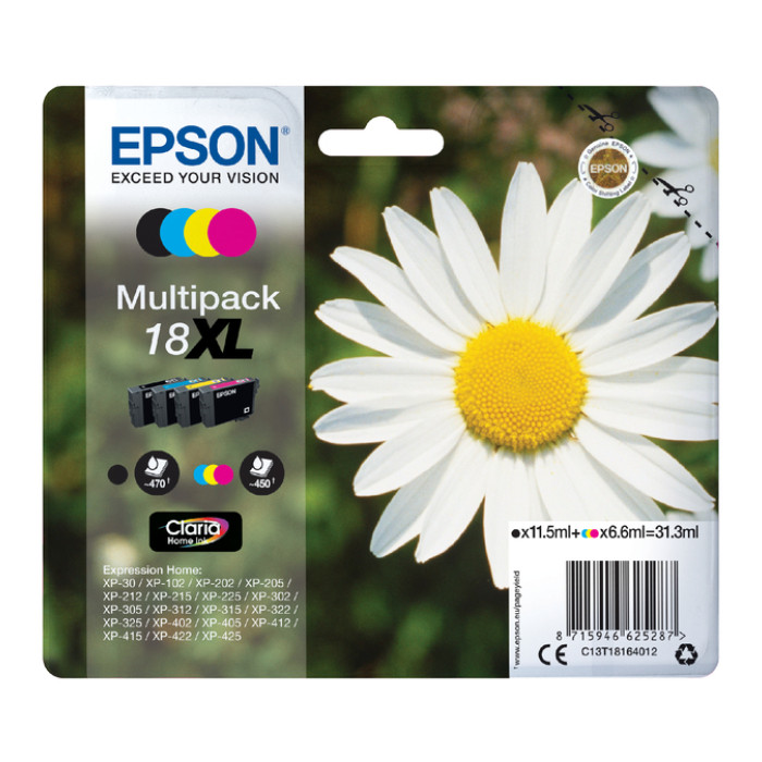 Inktcartridge Epson 18XL T1816 zwart + 3 kleuren
