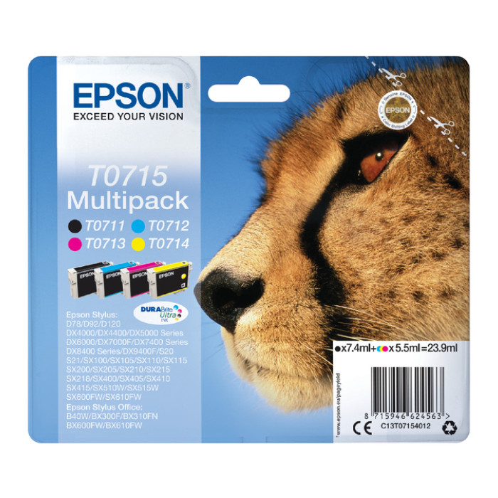 Inktcartridge Epson T0715 zwart + 3 kleuren