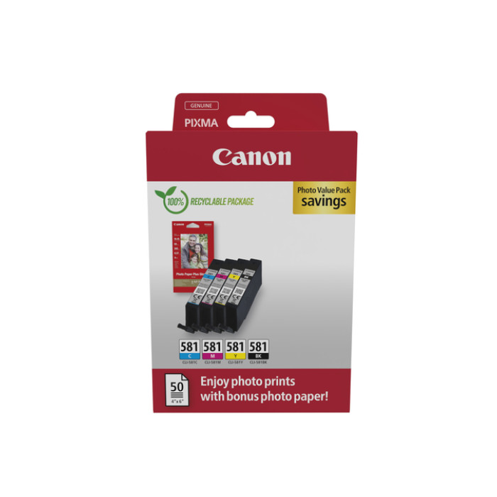 Inktcartridge Canon CLI-581 4 kleuren + papier