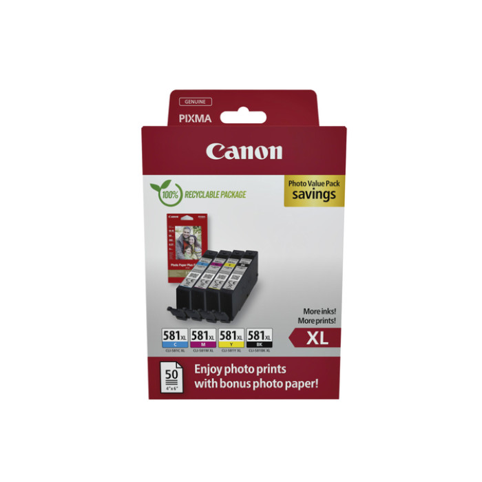 Inktcartridge Canon CLI-581XL 4 kleuren + papier
