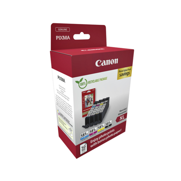 Inktcartridge Canon CLI-581XL 4 kleuren + papier
