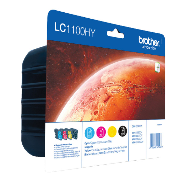 Inktcartridge Brother LC-1100HYVALBP zwart + 3 kleuren
