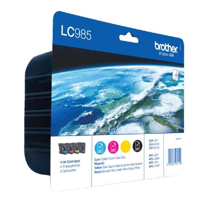 Inktcartridge Brother LC-985VALBP zwart + 3 kleuren