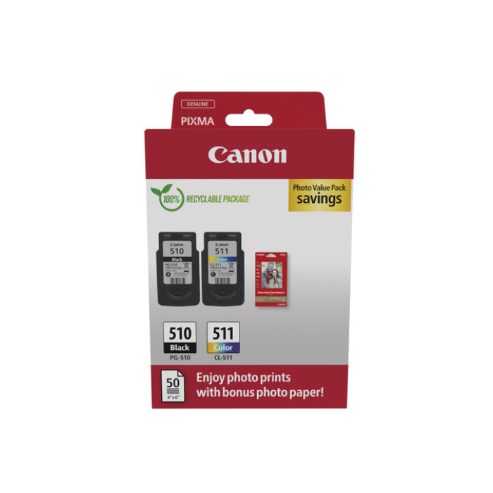 Inktcartridge Canon PG-510 CL-511 zw + kl + papier