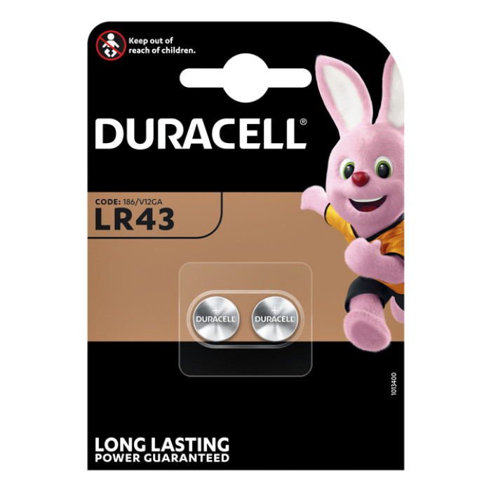 Batterij Duracell knoopcel 2xLR43 alkaline Ø11,6mm 2 stuks