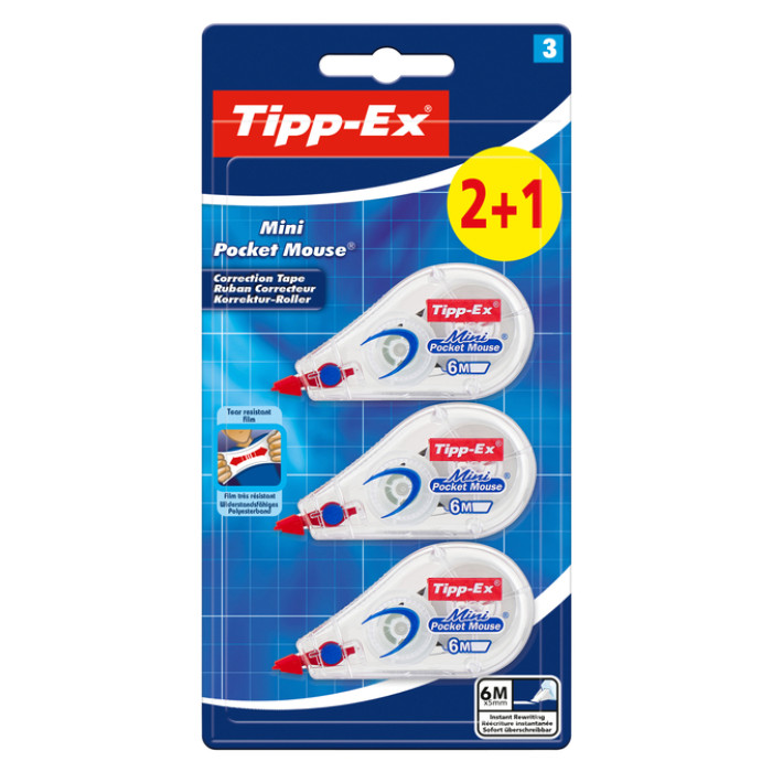 Correctietape Tipp-Ex mini pocket mouse 5mmx6m blister 2+1 gratis