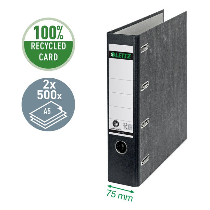 Ordner Leitz 1092 giro-bank met dubbele mechaniek 75mm karton A4 zwart